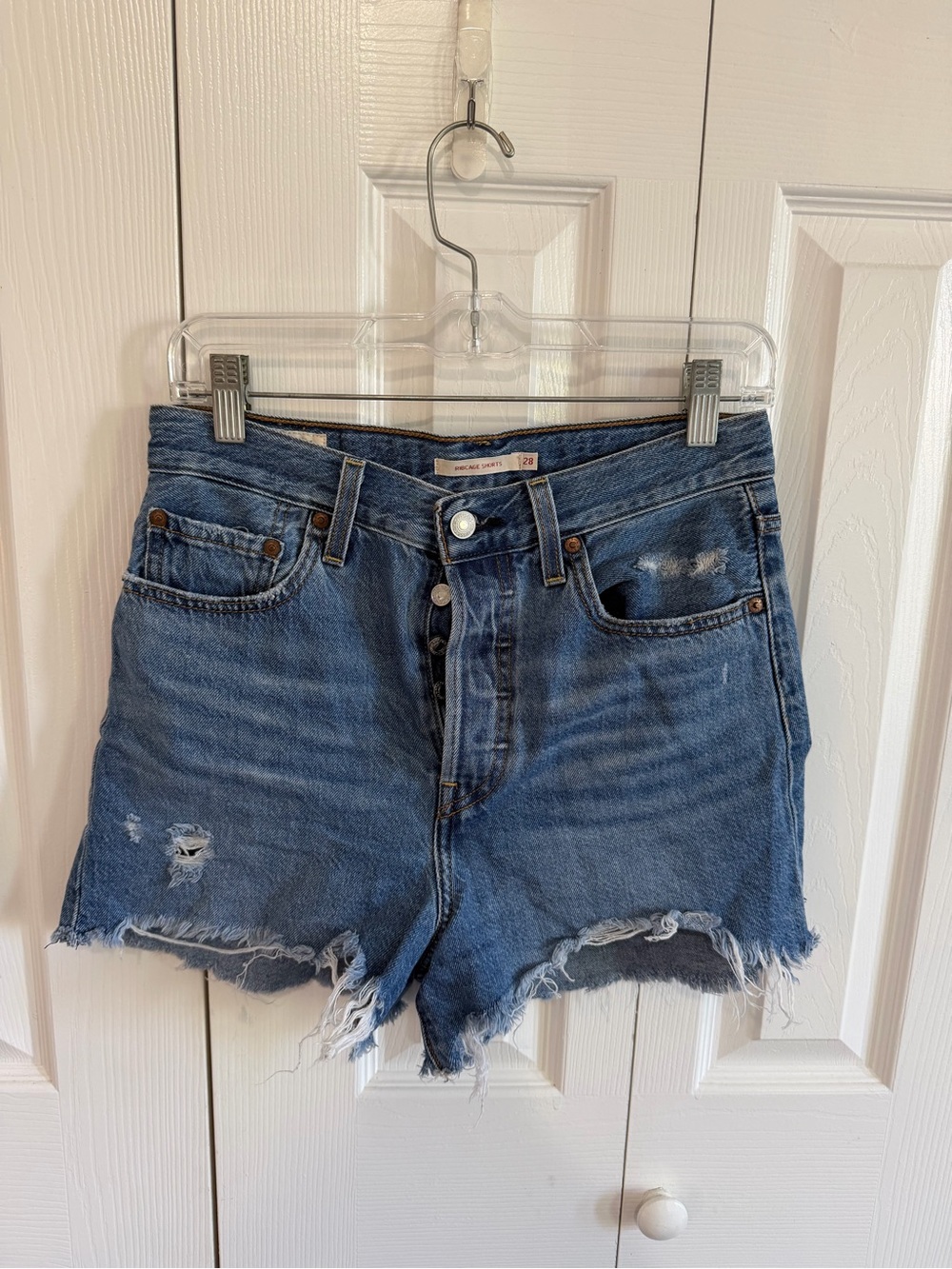 Levi's Ribcage Shorts Medium Denim Cutoff Size 28